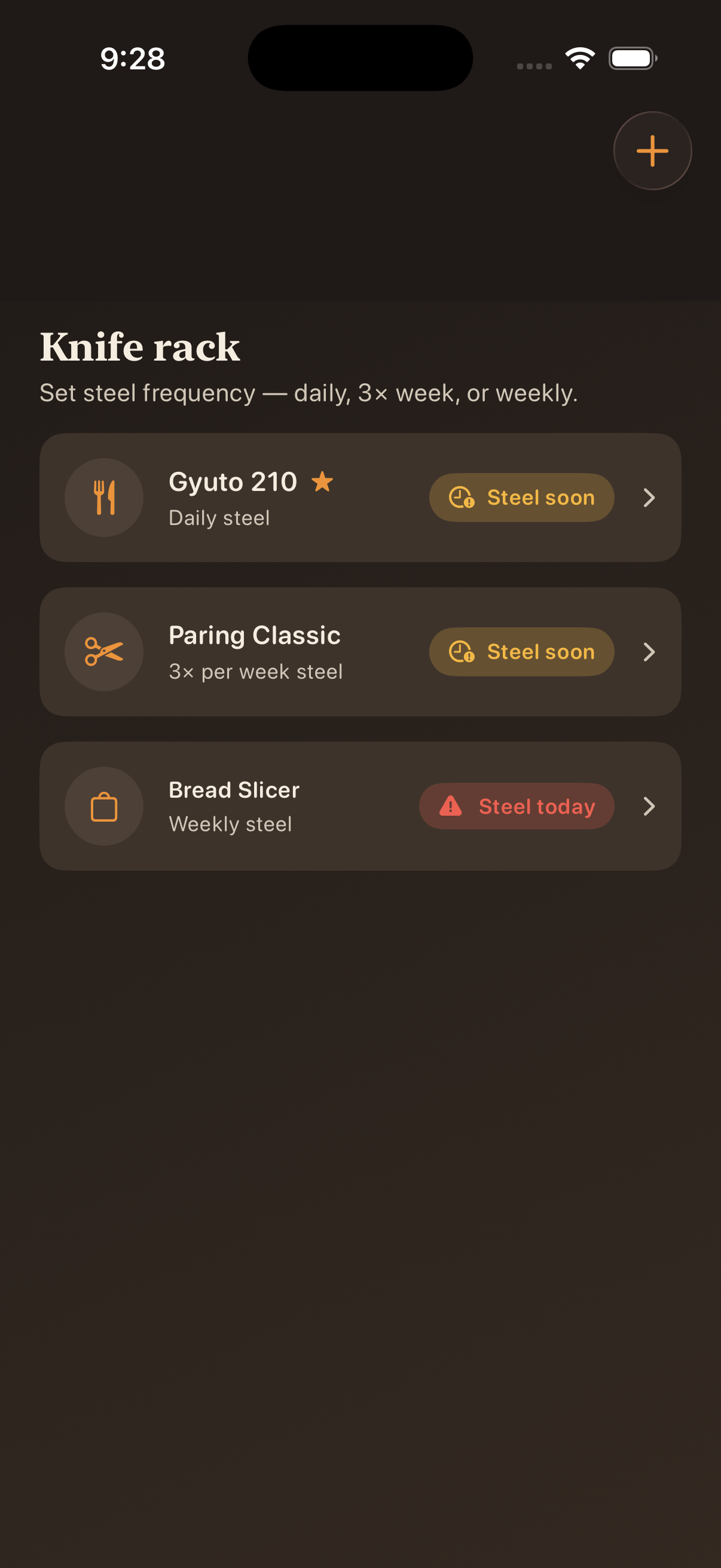 Knife rack list