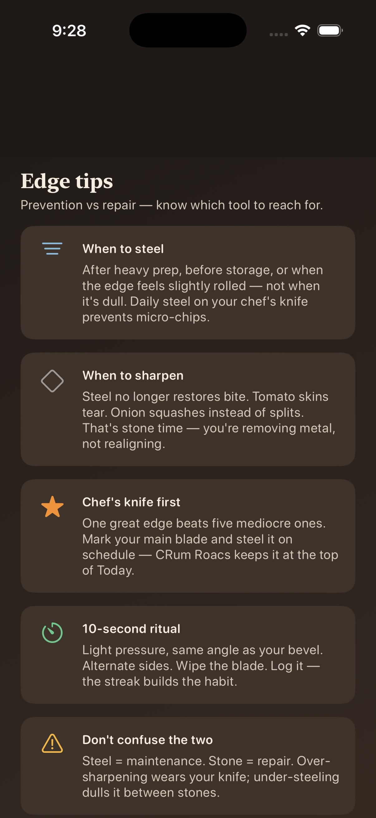 Edge tips screen